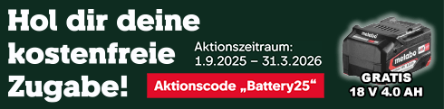 Hol dir deine kostenfreie Zugabe! Gratis 18 Volt Akku!